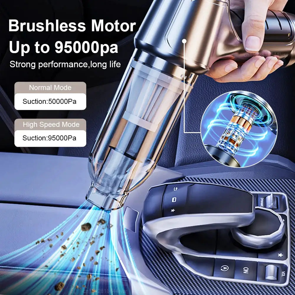 Simples Market car vacuum cleaner, brushless handheld wireless with up to 95000Pa suction and two modes.