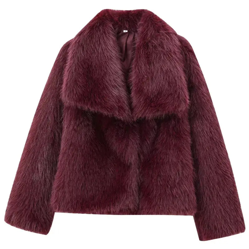 HXAO Womens Plush Burgundy Bomber Jacket Fur Coat For Warm Winter Comfort And Style