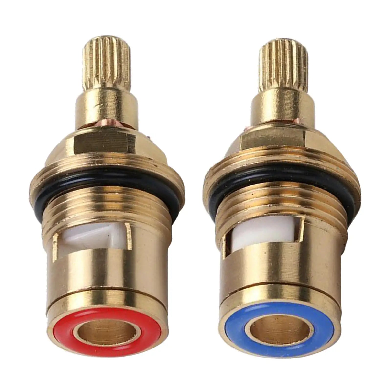 2pc brass tap valves with red and blue seals, ceramic disc cartridge bathroom faucet parts by Simples Market