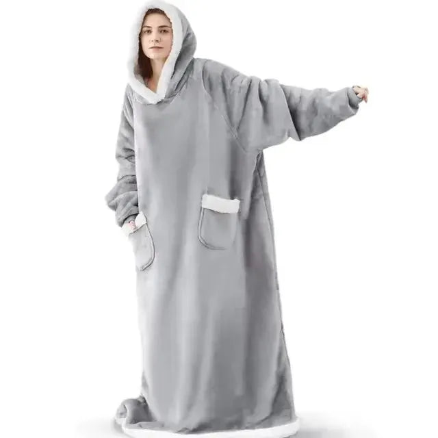 CozyCloud Super Long Wearable Fleece Blanket Hoodie 150cm For Women And Men Cold Proof Winter Comfort