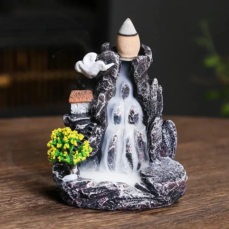Resin Cascade Backflow Incense Burner With Mountain Waterfall Design For Home Decor And Meditation Gift