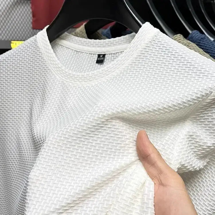 Mens Short Sleeve Mesh Bamboo Ice Silk T Shirt Casual Versatile Summer Elastic Slimming Top For Men