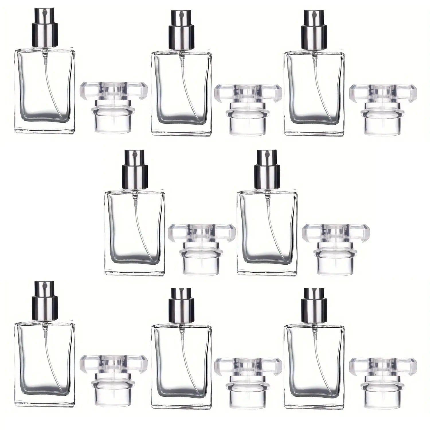 Eight 30 Milliliter Glass Perfume Bottles Refillable Clear Travel Spray Atomizers Set For Travel And Everyday Use