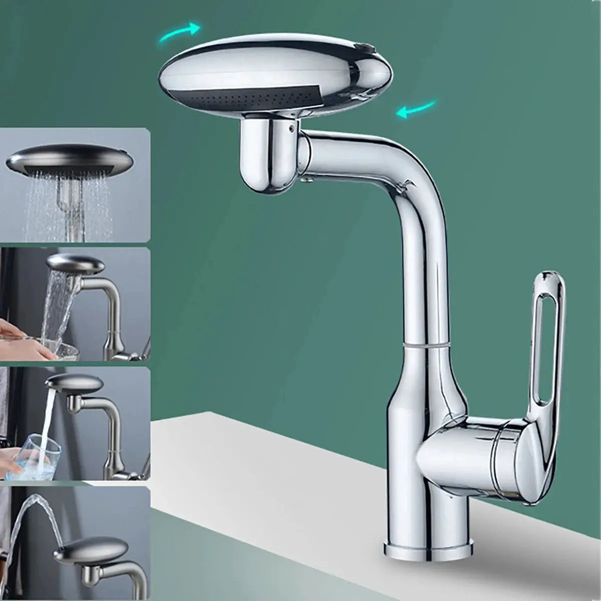 Simples Market chrome waterfall basin faucet with 4 spray modes, 360° rotation, hot/cold mixer
