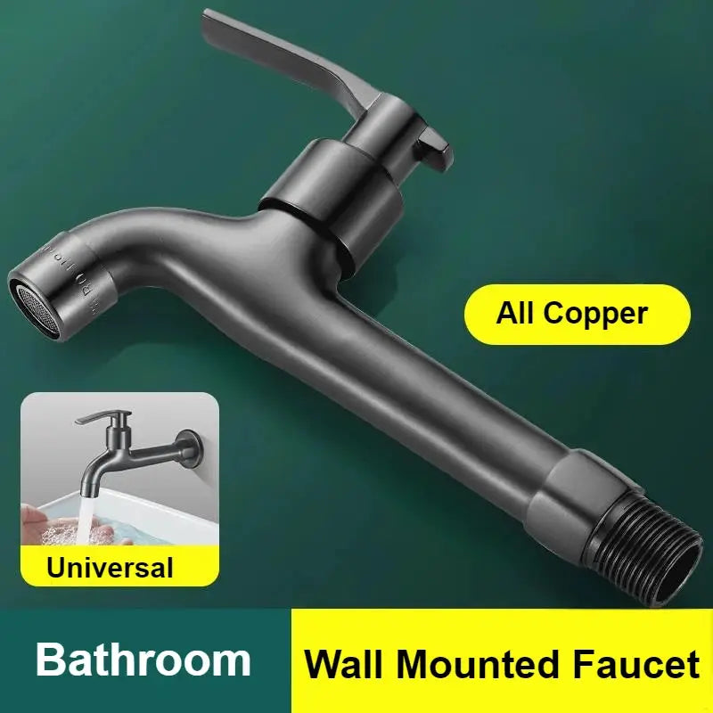 Wall-mounted bathroom faucet, all copper with a single lever handle for universal fit