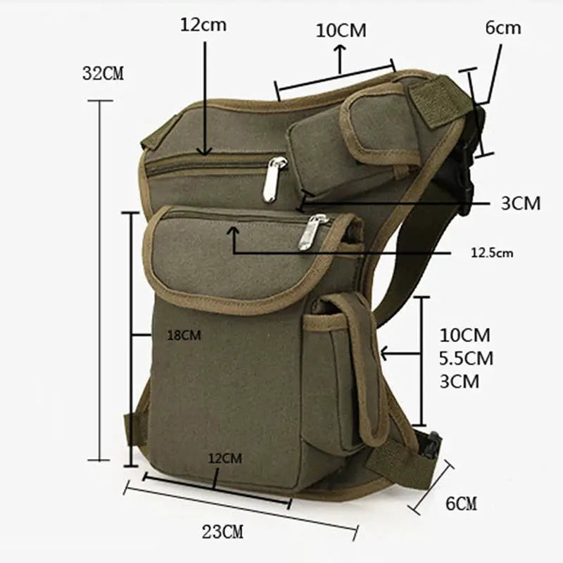 Simples Market men's olive green canvas drop-waist fanny pack with multiple pockets