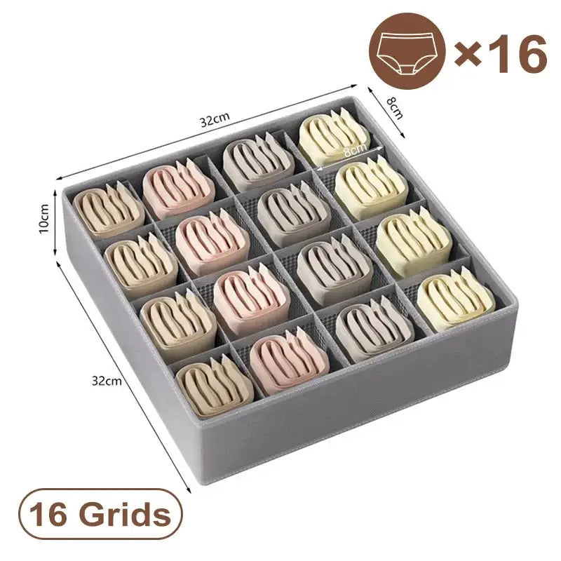 Simples Market 16-grid underwear organizer box in grey with divided compartments for panties and socks.