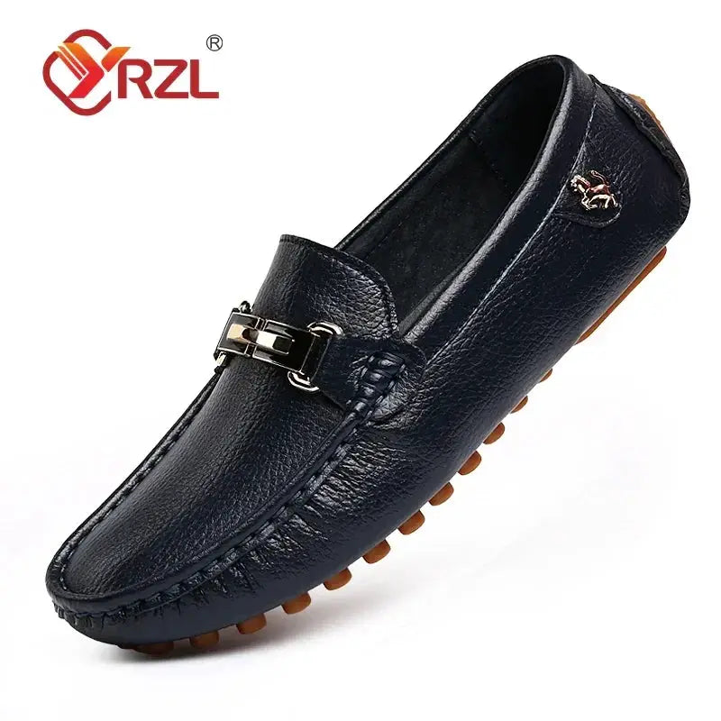 YRZL men's PU leather loafer with horsebit detail and navy driving sole Simples Market