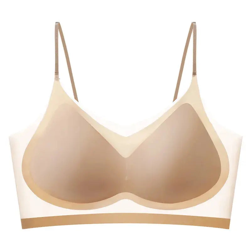 Ultra-thin ice-silk bra beige with seamless back halter, for small-chest, Simples Market bustier