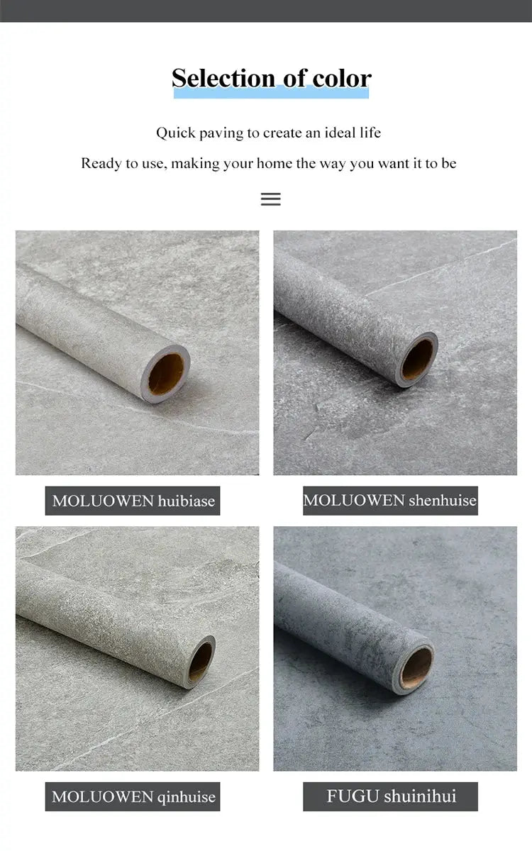 Floor tile sticker set by Simples Market; four gray stone PVC self-adhesive rolls for waterproof indoor flooring