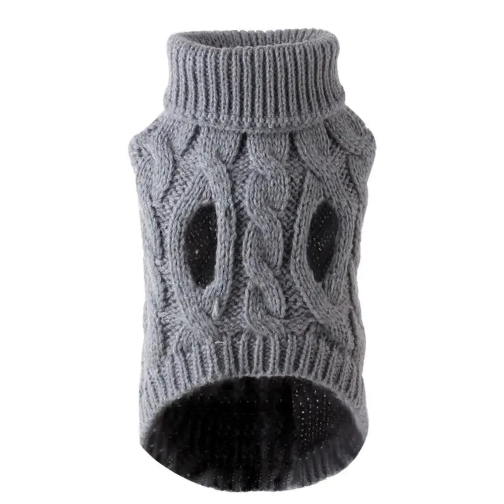 Small Dog Knit Sweater Autumn Winter Solid Color Fried Dough Twists Pattern Warm Cozy Pet Clothing