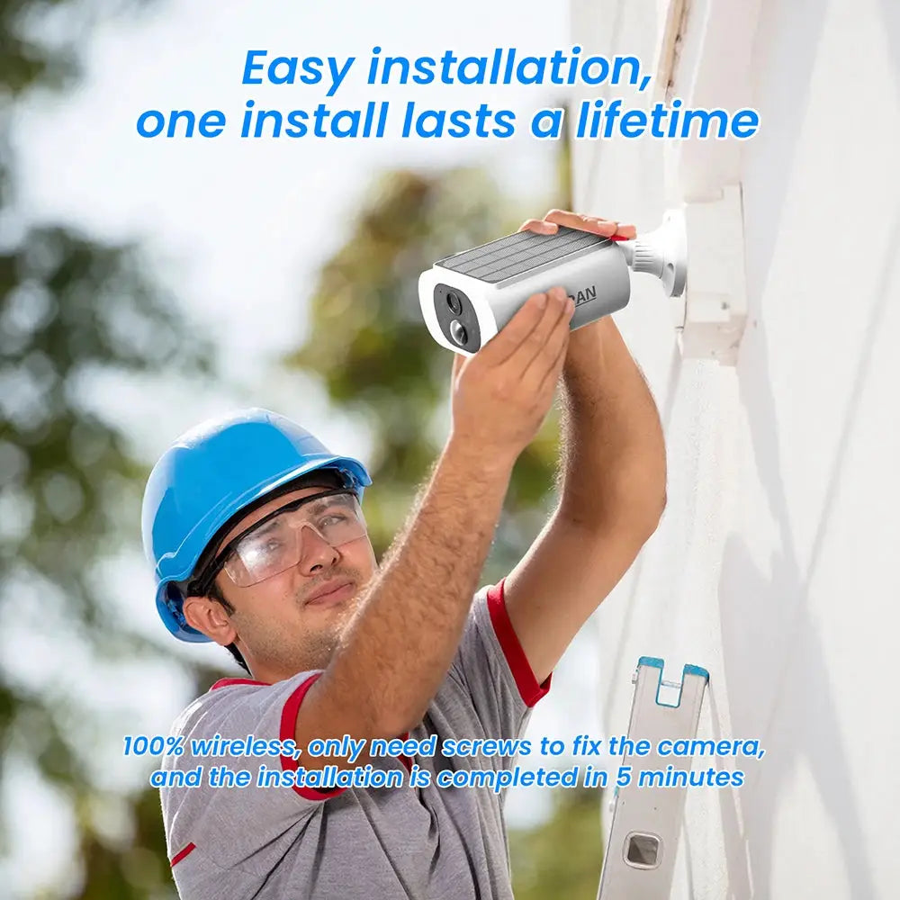 ANRAN 2K solar outdoor security camera, wireless gray housing mounted on wall