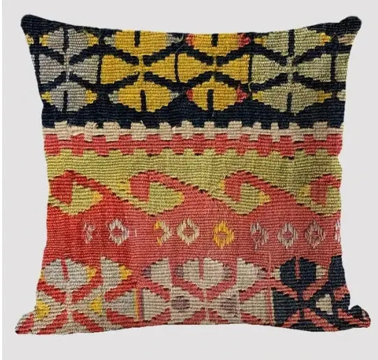Bohemian linen cushion cover with multicolor geometric print for living room sofa by Simples Market