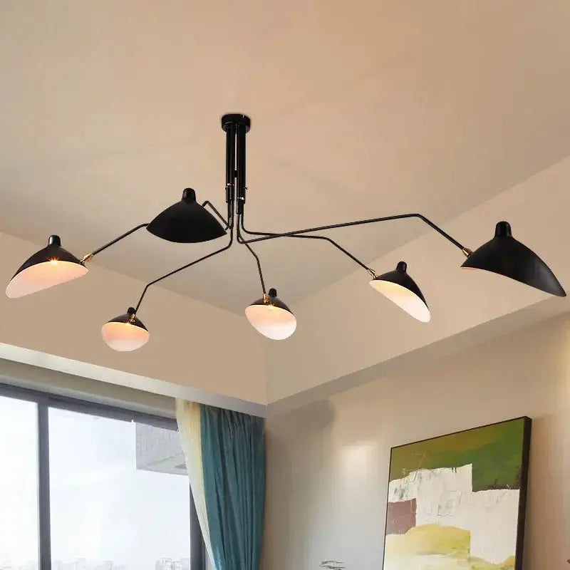 Mouille spider pendant ceiling lamp, black metal multi-head chandelier for living room or bedroom