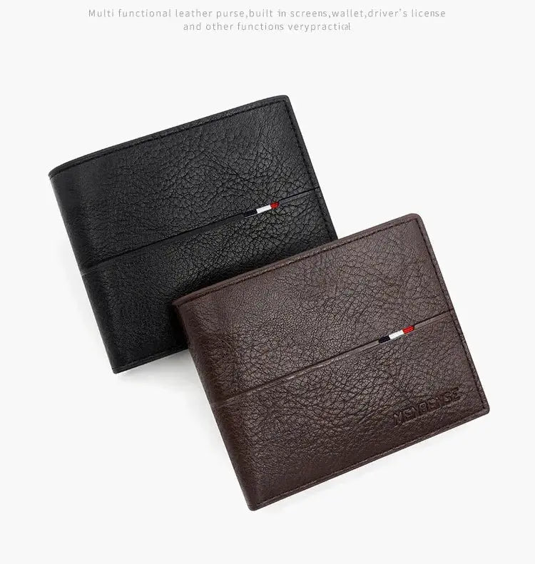 Simples Market PU leather bifold wallets, black and brown, slim compact design with coin pocket (2-pack)