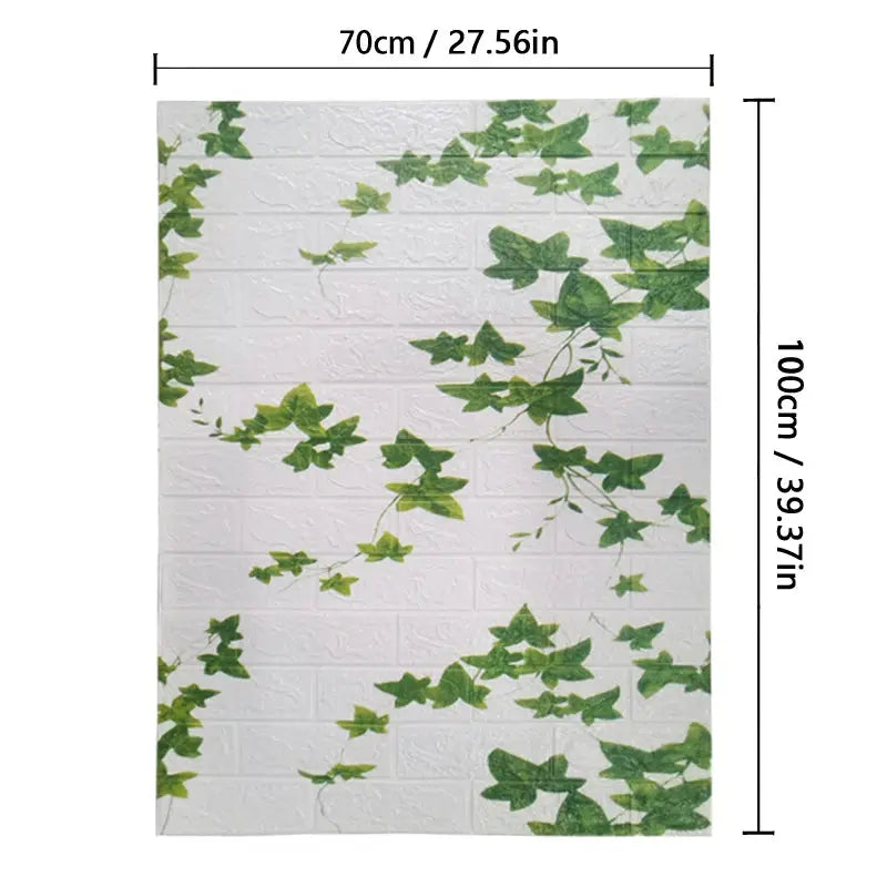 Simples Market PVC wall sticker sheet, green ivy on white brick background, 70cm x 100cm