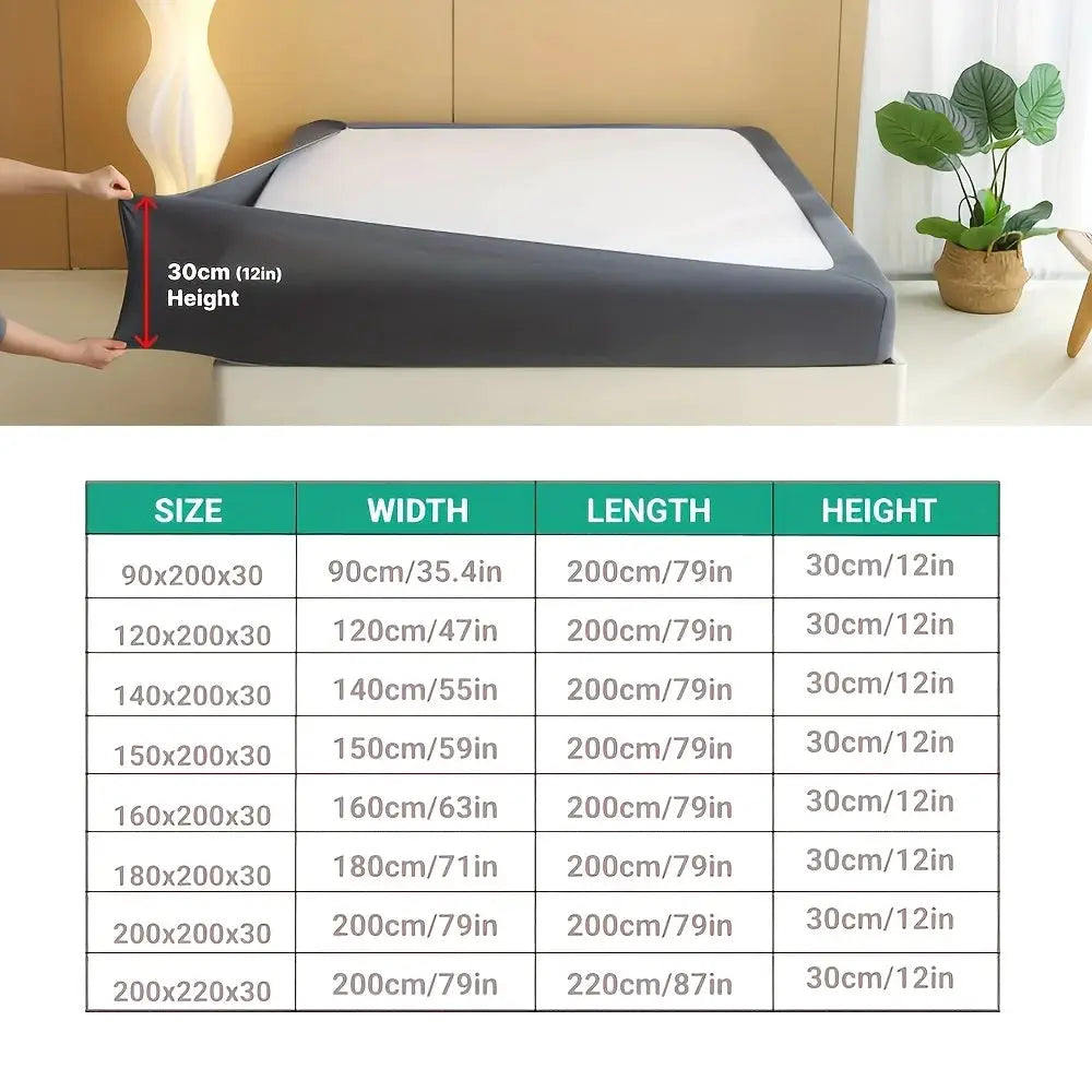 Stretchable bed skirt by Simples Market, gray, non-slip, machine-washable.