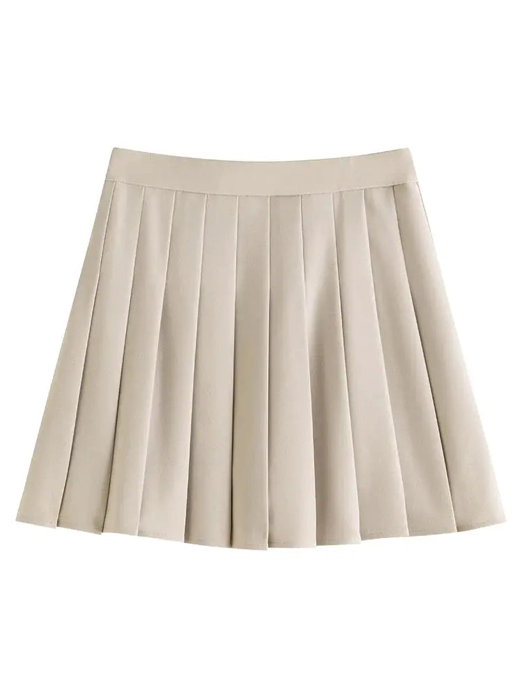 Beige women's pleated skirt by Simples Market FSLE 24FS11075