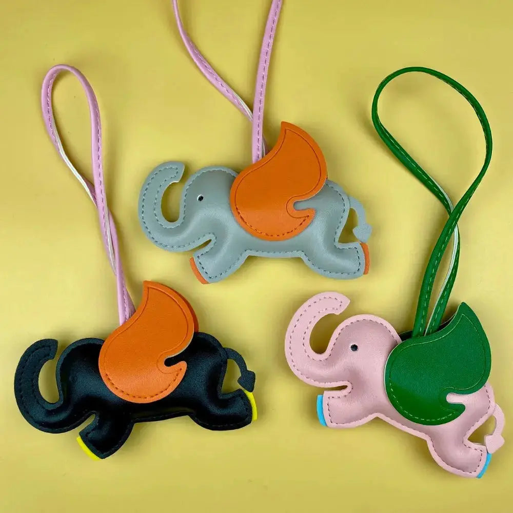 Elephant Bag Charm For Purse And Keys Multi Color PU Leather Accessory For Backpack
