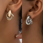 2 Pair Knot Hoop Earrings Set For Women Gold And Silver Tone Shiny Plating Trendy Stud Daily Wear Jewelry
