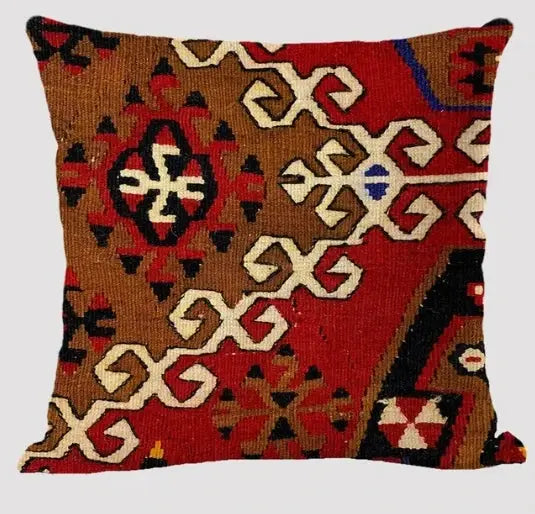 Bohemian linen cushion cover with multicolor geometric motif for living room sofa