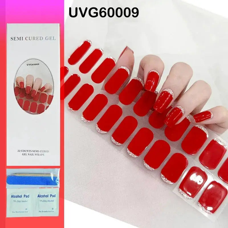 NailLux Semi Cured Nail Wraps For 16 To 20 Tips Easy Full Cover Adhesive Press On Nails Gel Finish UV LED Compatible