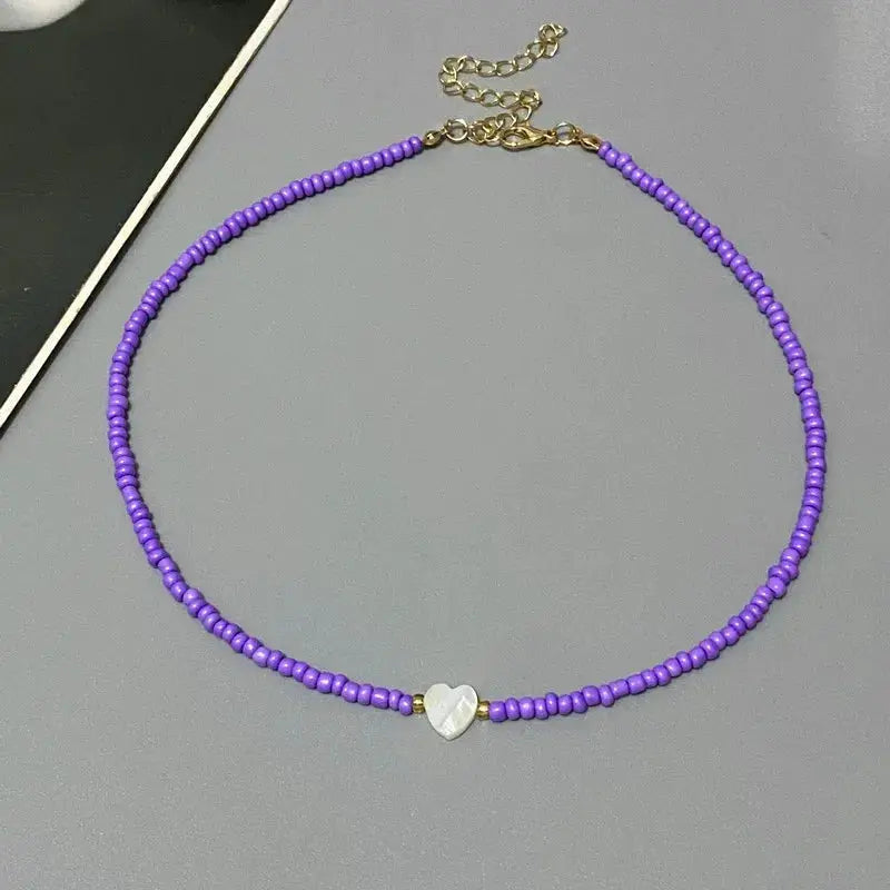 New Nature Shell Love Heart Choker Necklace For Girls Spring Summer Fashion Colorful Glass Beads Gift For Friend