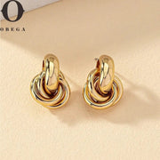 Obega Two Tone Gold Silver Knot Hoop Earrings For Women Shiny Plating Trendy Fashion Jewelry Daily Wear - Simples Market