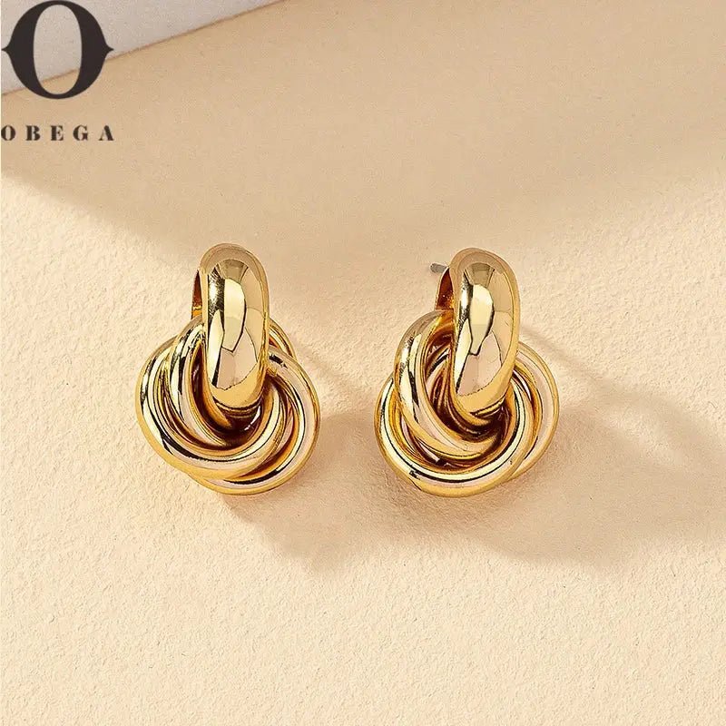 Obega Two Tone Gold Silver Knot Hoop Earrings For Women Shiny Plating Trendy Fashion Jewelry Daily Wear - Simples Market