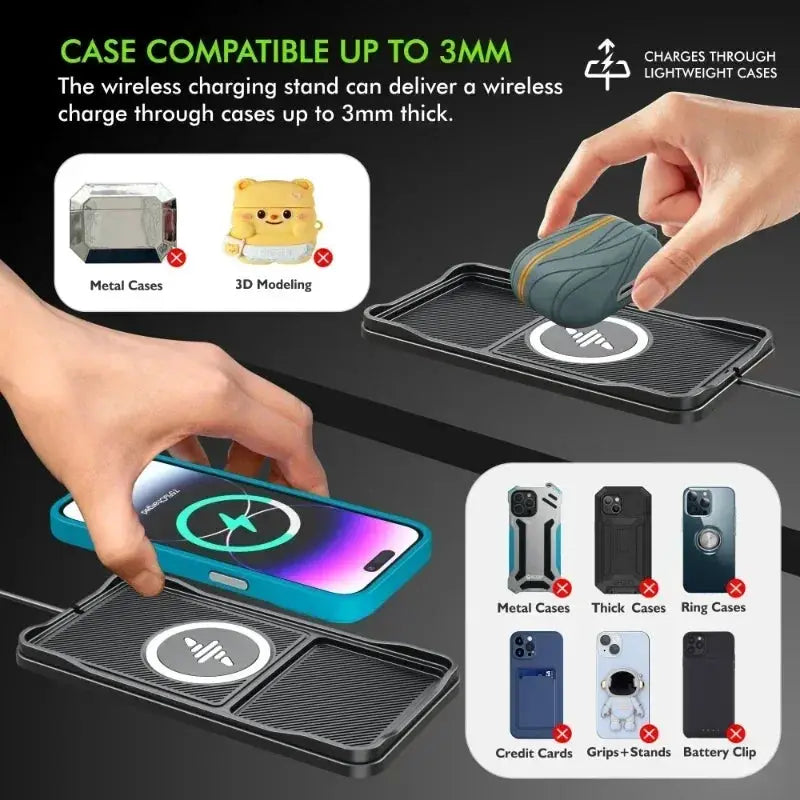 Car wireless charging pad by Simples Market with USB cable, black base