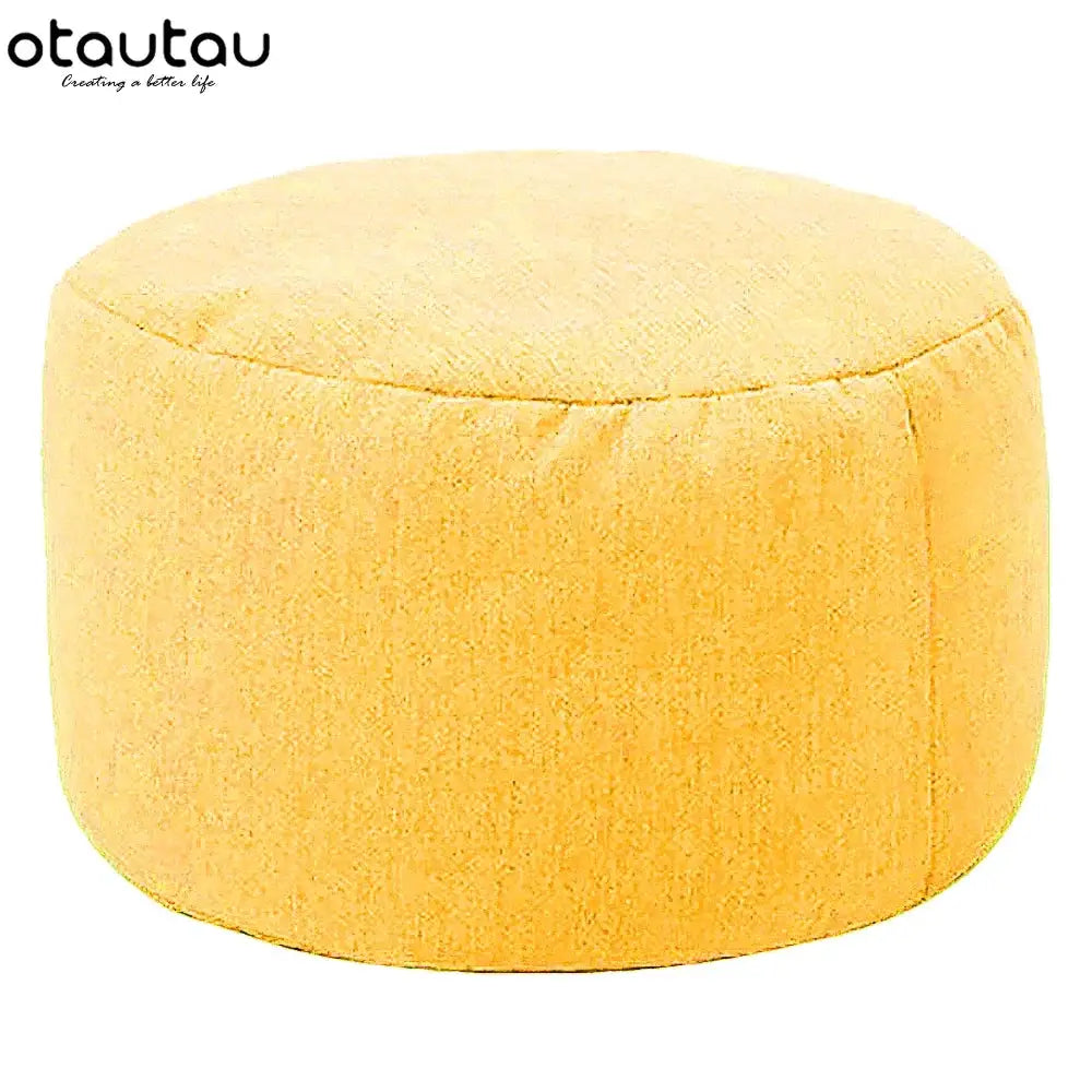 OTAUTAU linen bean bag pouf ottoman, round yellow, filled.