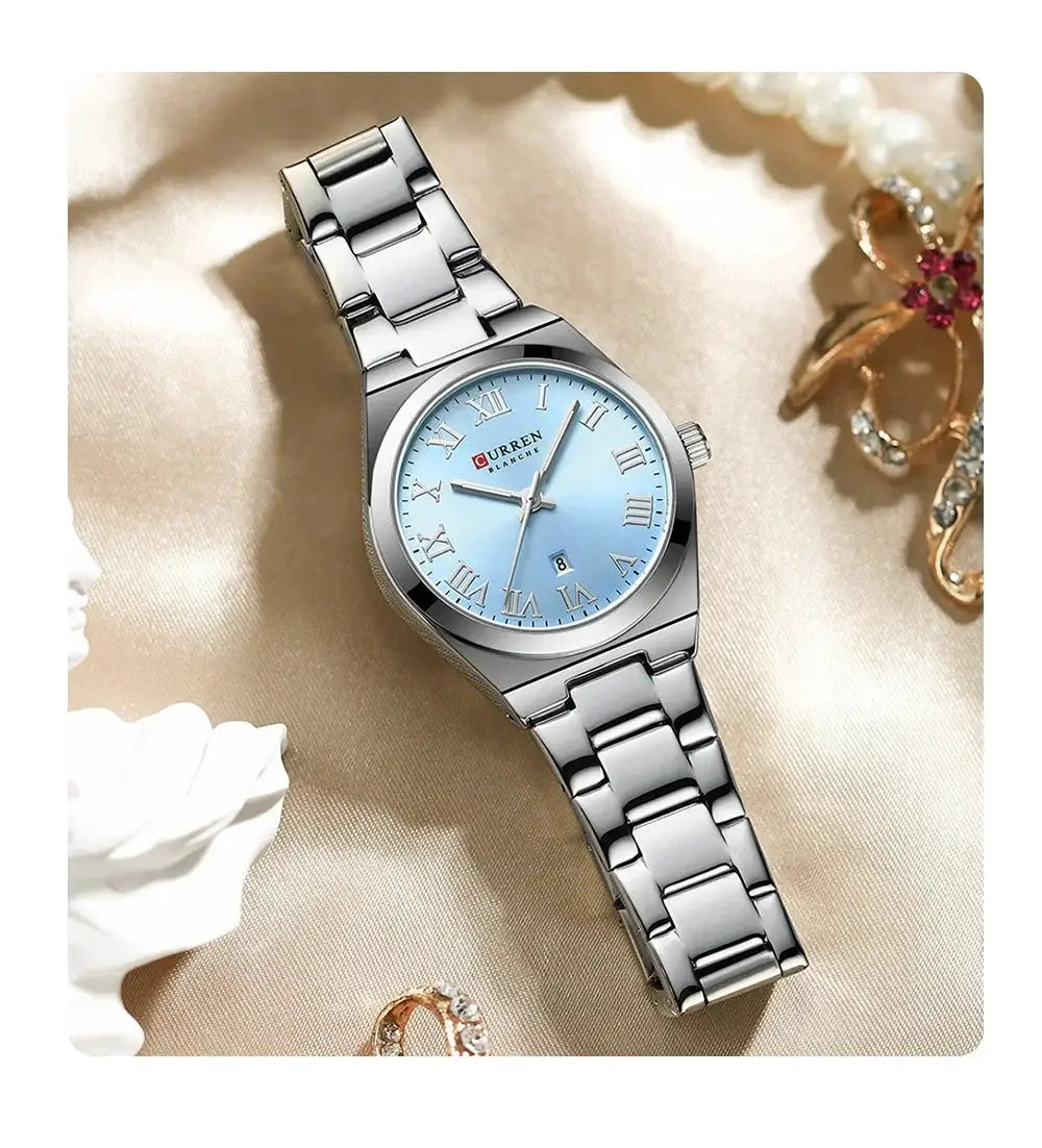 CURREN women's watch with stainless steel bracelet and blue dial
