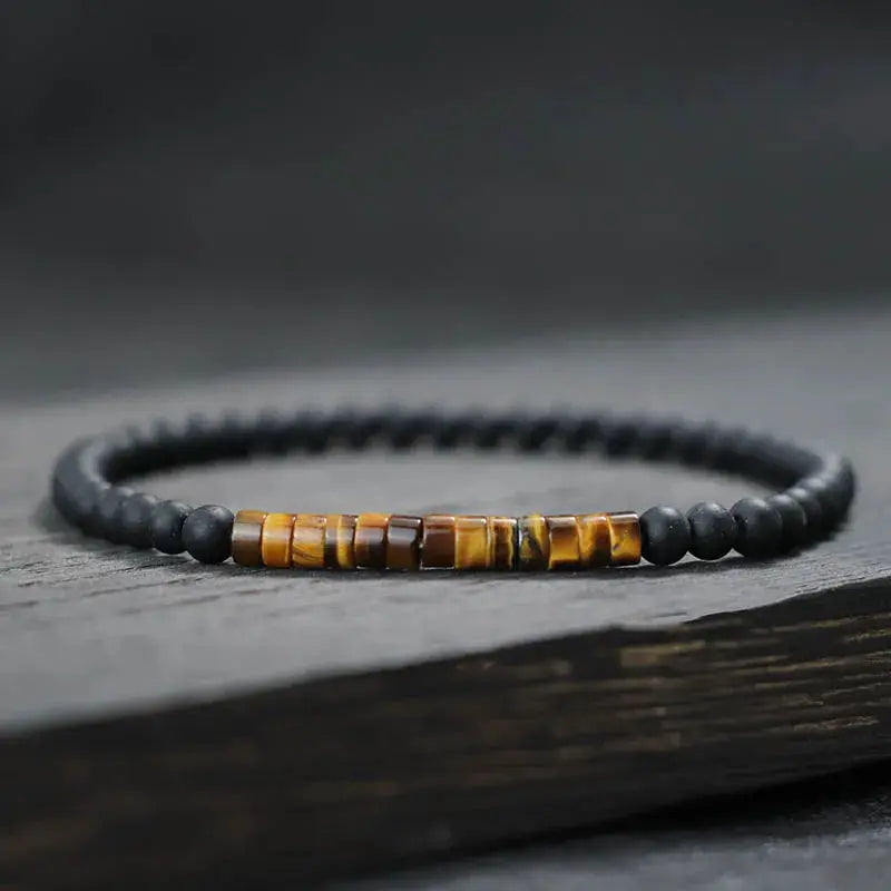 Minimalist 4mm beaded bracelet unisex black onyx beads, 19.5cm