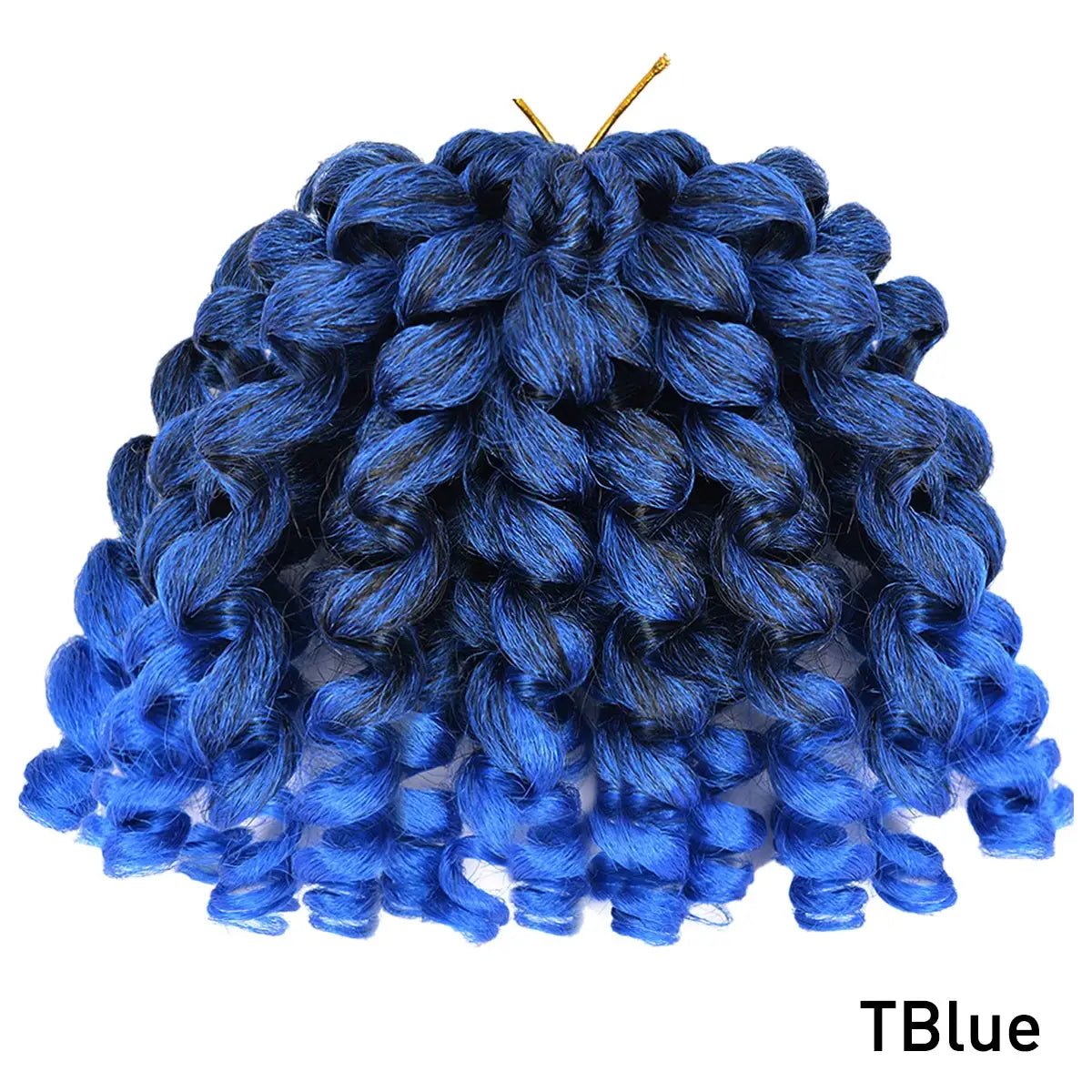 Synthetic ombre braiding hair with jumpy wand curls in blue, crochet braid extension bundle