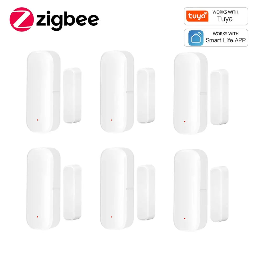 Zigbee door window contact sensors set, white 8-pack with magnets; works with Tuya Hub and Smart Life