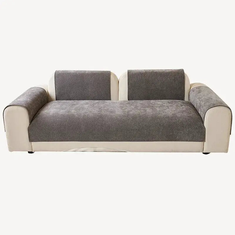 Solid gray chenille sofa cushion cover with beige sides; waterproof, non-slip by Simples Market
