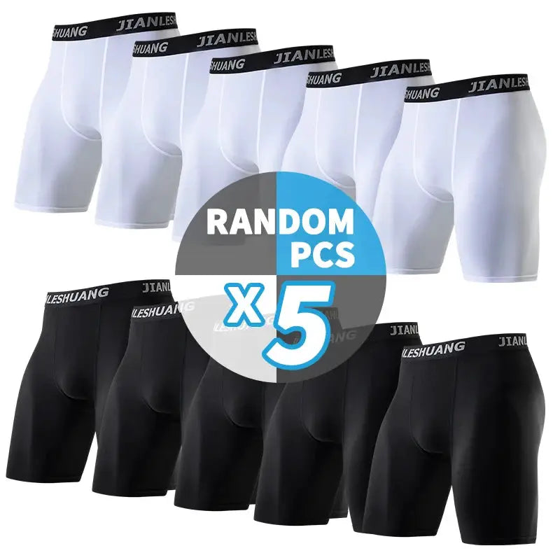 Men's long boxer shorts 5-pack in white and black with JIANLESHUANG branded waistband