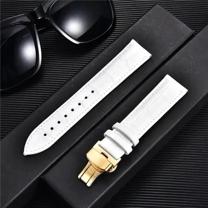 Remzeim Bamboo Pattern Genuine Leather Watch Strap First Layer Cowhide With Steel Butterfly Buckle 18mm 20mm 22mm 24mm