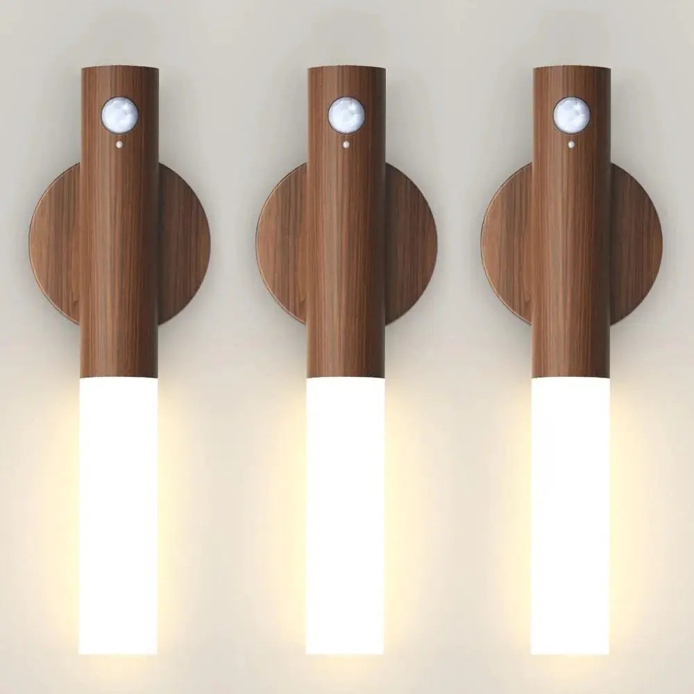 LumaWood Rechargeable Magnetic Wall Sconce Wireless Night Light With Motion And Daylight Sensors