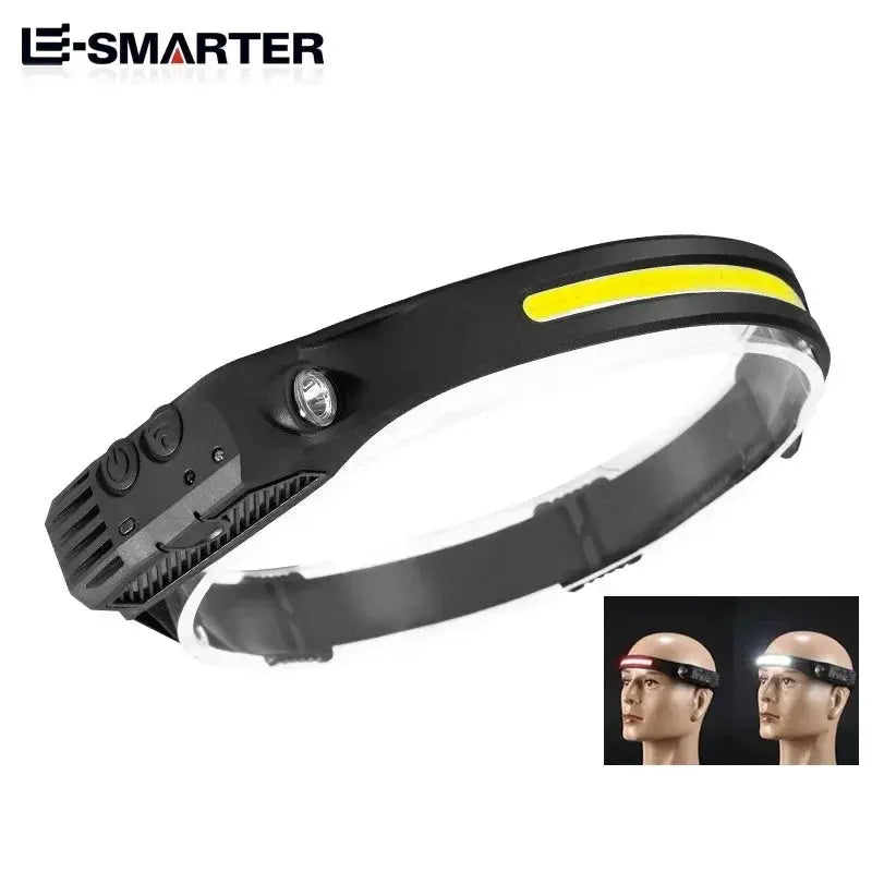 TrailTech Rechargeable LED Headlamp With Built In Battery 6 Modes Motion Sensor COB Sensor Waterproof