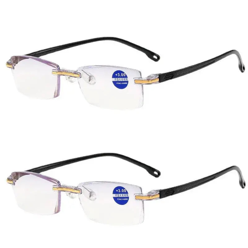 Klassnum 2025 Rimless Reading Glasses for Men and Women Ultralight Retro Square Eyewear Anti Blue Light