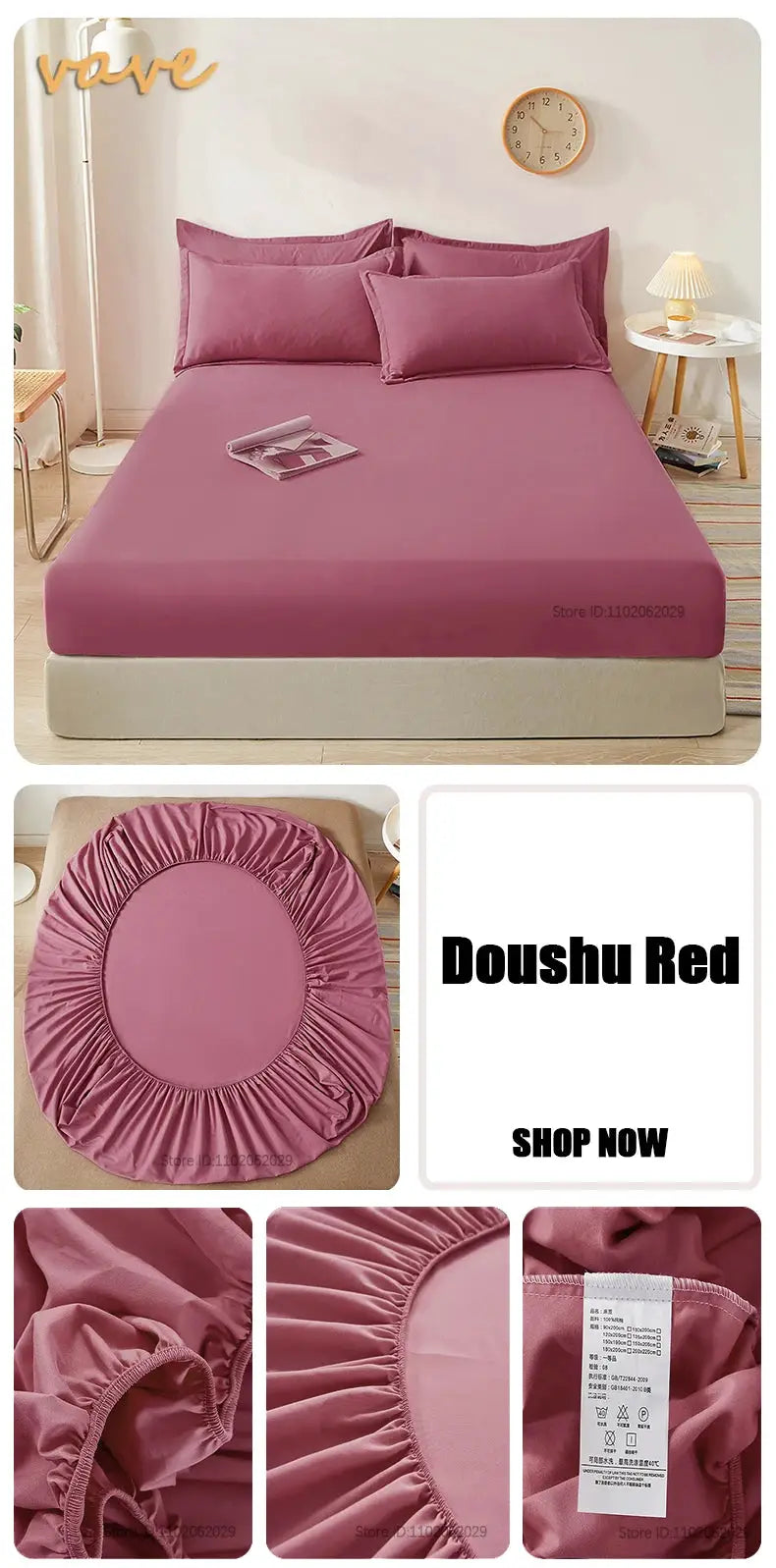 Full-size pink cotton fitted sheet set with elastic edges for single to king beds; includes 2 matching pillowcases.