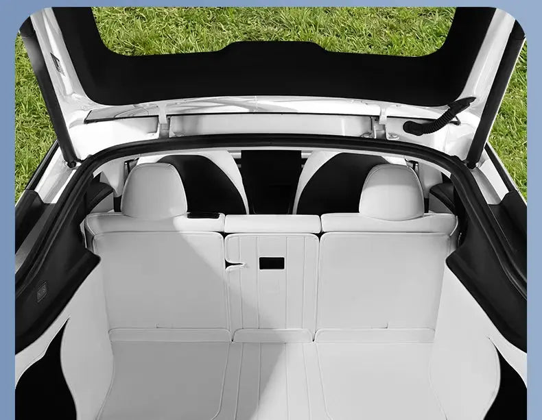 Tesla Model Y trunk mats, white leather liner, fully surrounded, waterproof and non-slip