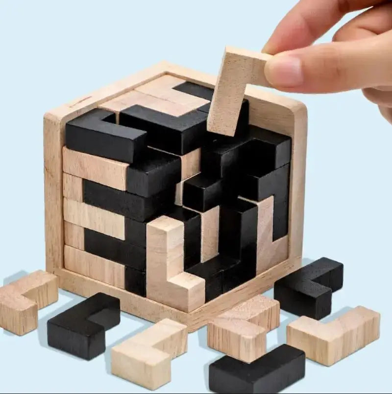 3D Luban Interlocking Cube Puzzle Wooden Educational Toy for Children Brain IQ Development and Early Learning Gift