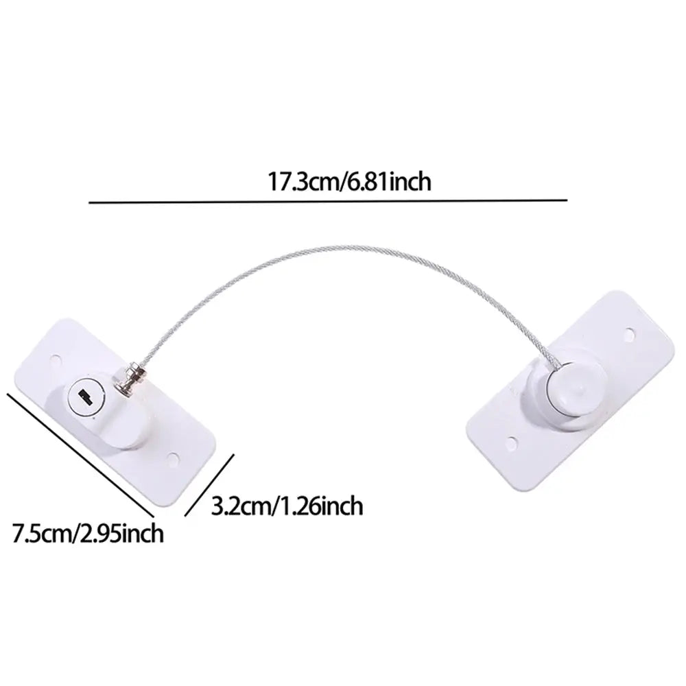 Child safety window lock set, white plastic with steel cable, 2-piece