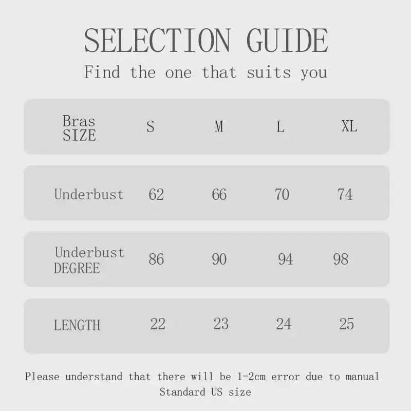 Seamless Jelly Glue Lady Bra size guide by Simples Market, S–XL underbust, degree, and length