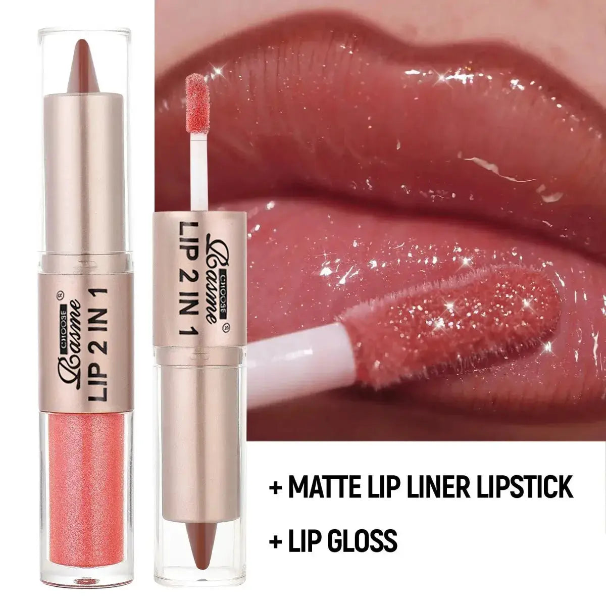 2 In 1 Lip Liner And Gloss Pen Nude Brown Gradient Matte Lip Liner Waterproof Contour Lip Gloss