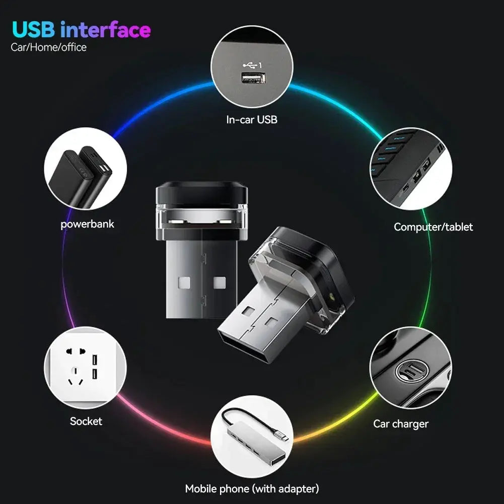USB Car Interior Ambient Light LED Reading Lamp Decor Night Light Accent For Auto Interiors