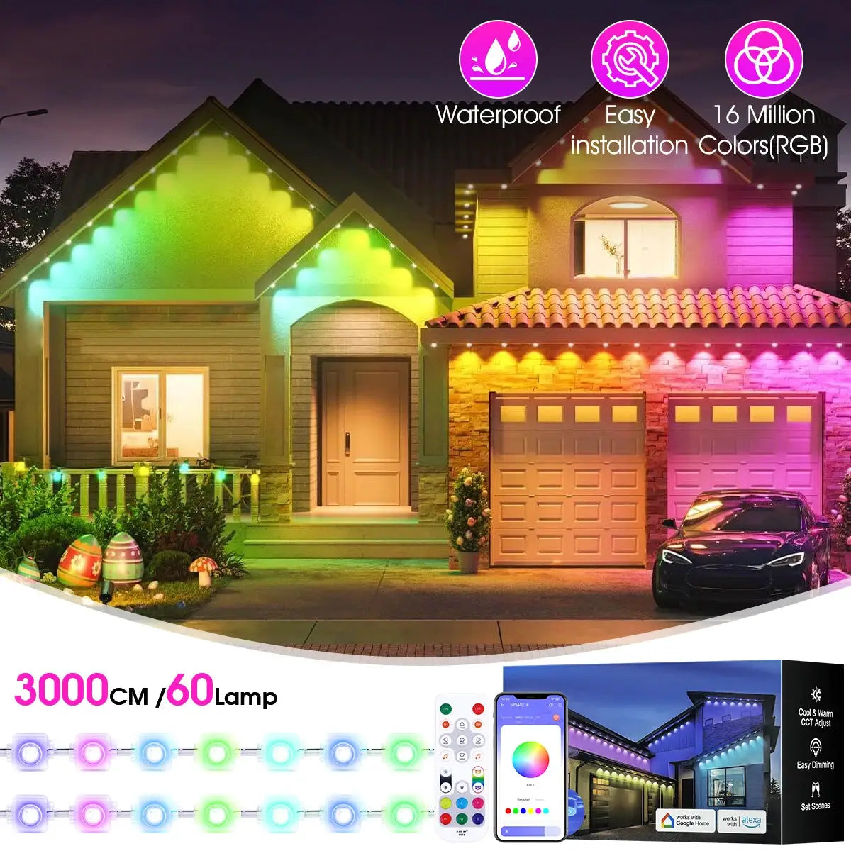 Simples Market Permanent Outdoor Lights RGBIC LED string lights, 100–150 ft, IP67 waterproof