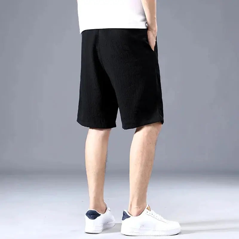 Lce Silk Shorts for men, black cropped sports pants with a loose straight leg, breathable casual wear